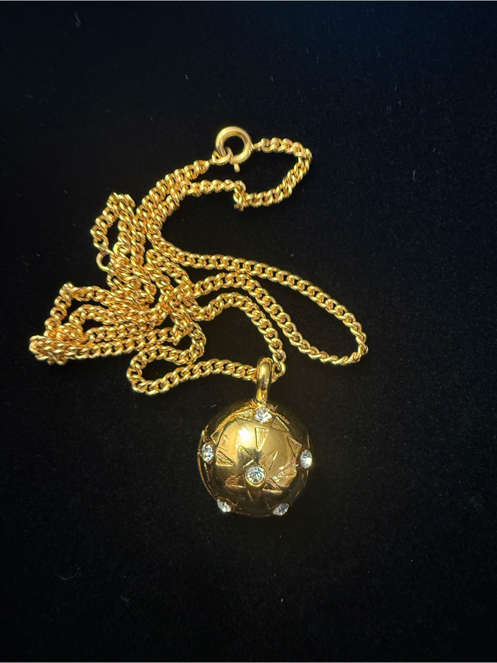 Vintage CELINE 1991 Crystal Pendant Necklace Gold Tone COA 18”